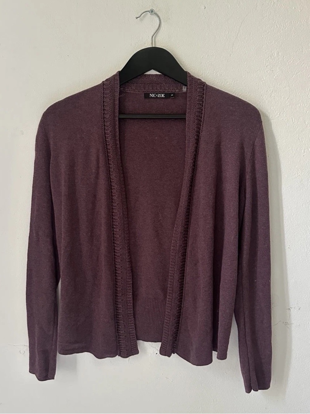 Nic + Zoe Women’s Open Front Cardigan Small Purple Lightweight Knit Sweater